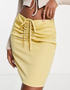 Lola May Ruched Strappy Detail Mini Skirt In Lemon-yellow