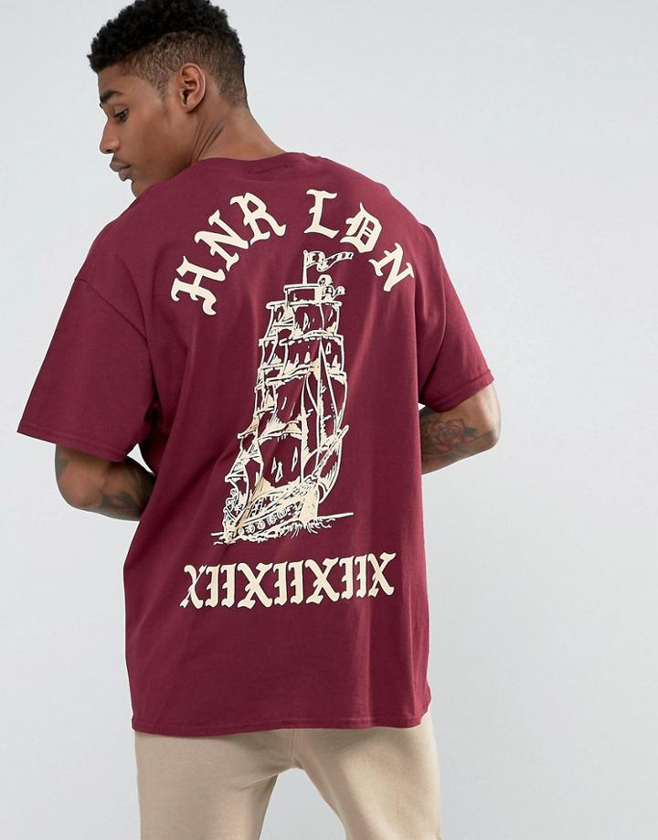 Hnr Ldn Oversized Ship Back Print T-shirt - Red