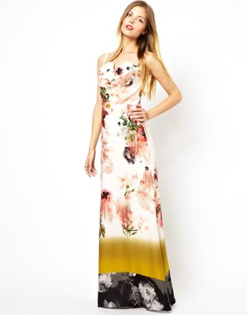 Ted Baker Maxi Dress In Opulent Bloom Print Silk