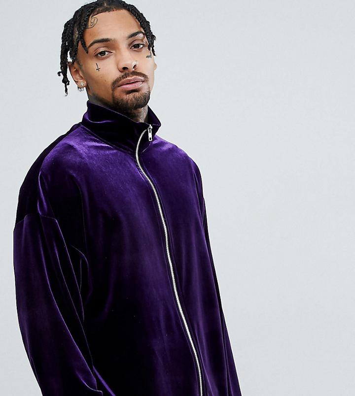 Reclaimed Vintage Inspired Track Jacket In Purple Velvet - Purple