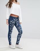 Parisian Floral Embroidered Skinny Jeans - Blue