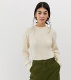 Asos Design Petite Rib Knit Sweater In Natural Look Yarn-stone