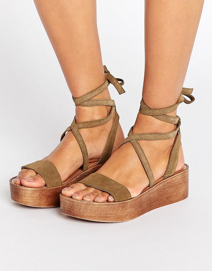 Asos Truthful Suede Tie Leg Wedges - Green