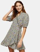 Topshop Ditsy Floral Wrap Mini Dress In Multi