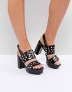 Monki Star Stud Patent Platform Sandals - Black