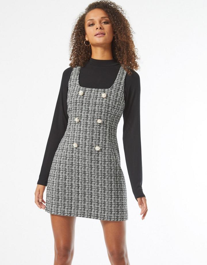 Miss Selfridge Boucle Pinafore Dress In Black