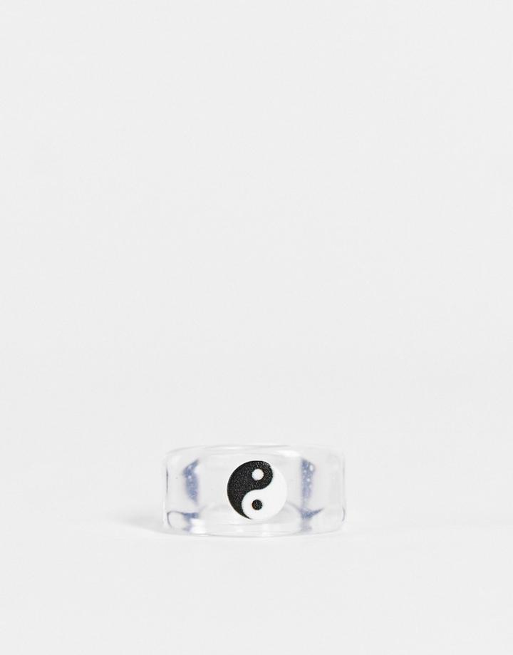 Asos Design Plastic Ring With Yin Yang In Clear Plastic