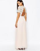 Club L Maxi Dress With Scallop Crochet And Open Back - Pink