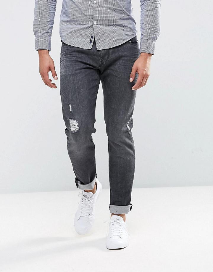 Armani Jeans J06 Slim Fit Stretch Gray Distressed Jeans - Gray