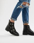 Raid Jack Black Studded Buckle Detail Flat Boots - Black