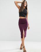 Asos Pencil Skirt With Front Split - Brown