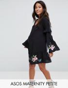 Asos Maternity Petite Ultimate Mini Embroidered Smock Dress - Black