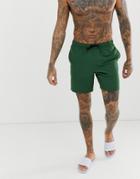 Asos Design Swim Shorts In Dark Green Mid Length