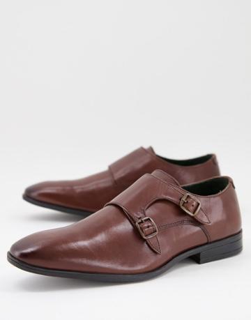 Silver Street Monk Shoes In Brown Leather