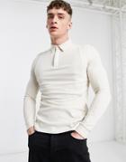 Asos Design Muscle Fit Pique Polo With Piping Detail In Beige-neutral