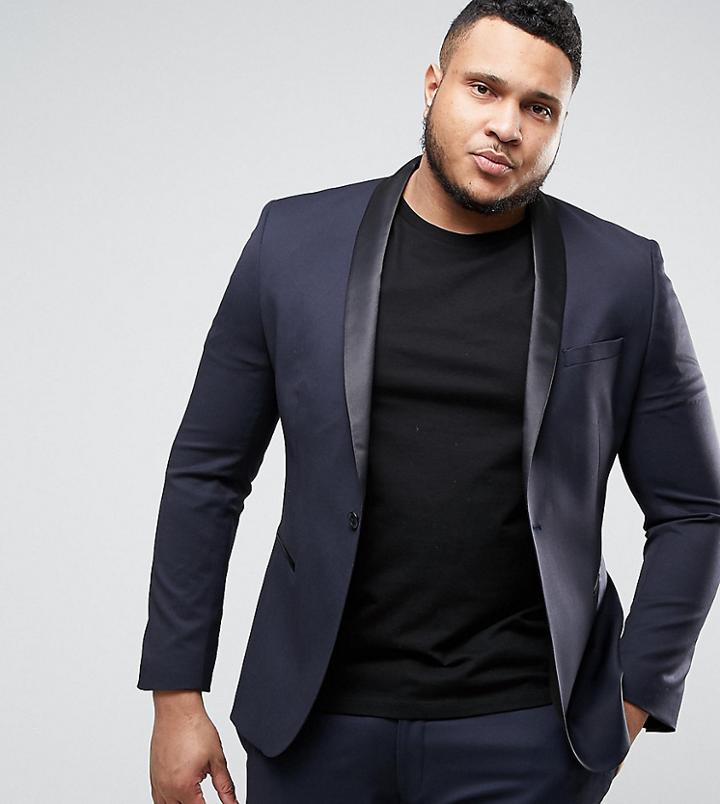 Asos Plus Skinny Tuxedo Jacket In Navy - Navy