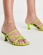 Asos Design Hart Strappy Mid Heeled Mules In Lime-green