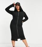 Collusion Plus Long Sleeve Midi Zip Front Dress In Black