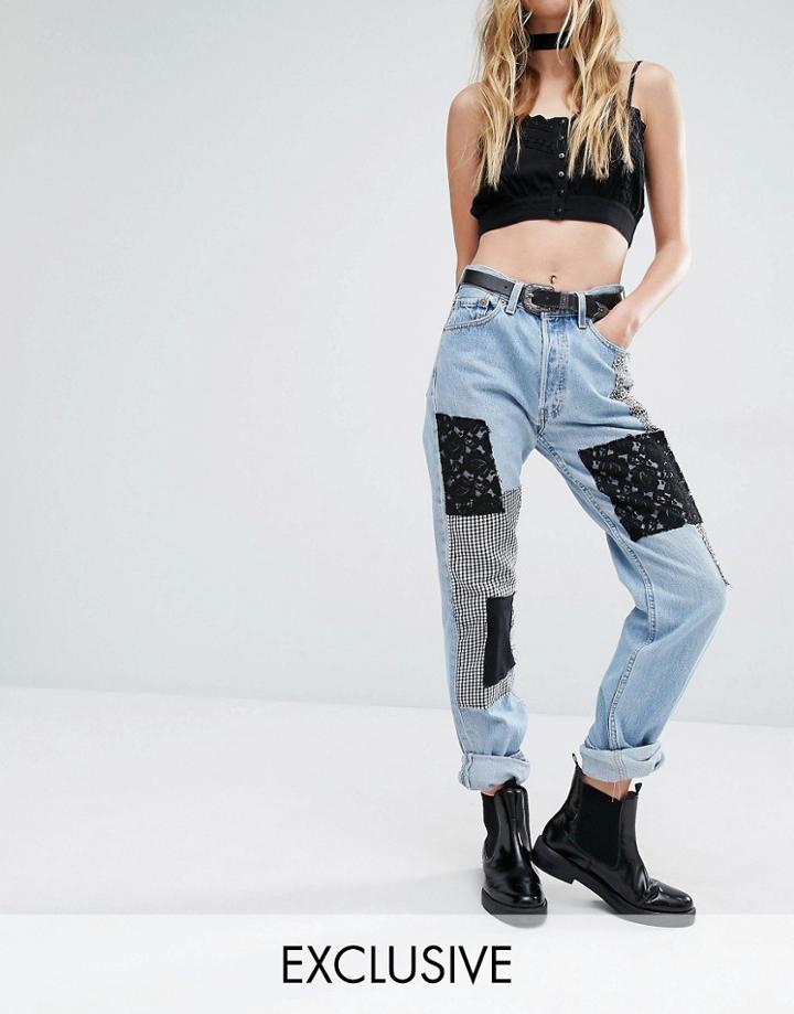 Reclaimed Vintage Levis Boyfriend Jeans With Patches - Blue