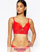 Wolf & Whistle Chain Detail Plunge Bikini Top B-g Cup - Red