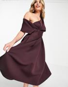 Asos Design Bare Shoulder Prom Midi Dress In Aubergine-purple
