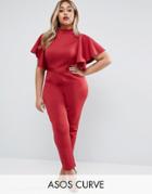 Asos Curve Jumpsuit In Scuba With Cape Detail - Red