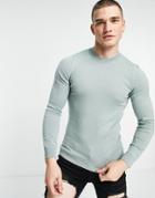 New Look Muscle Fit Knitted Sweater In Khaki-green
