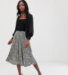 Missguided Tall Pleated Irregular Print Midi Skirt Black - Black