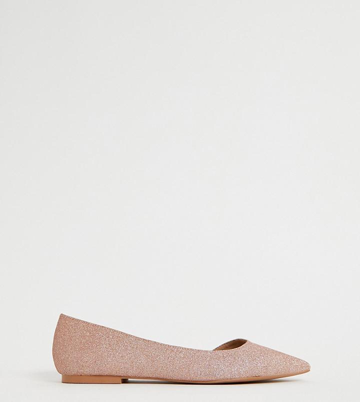 Asos Design Wide Fit Virtue D'orsay Pointed Ballet Flats In Glitter-beige