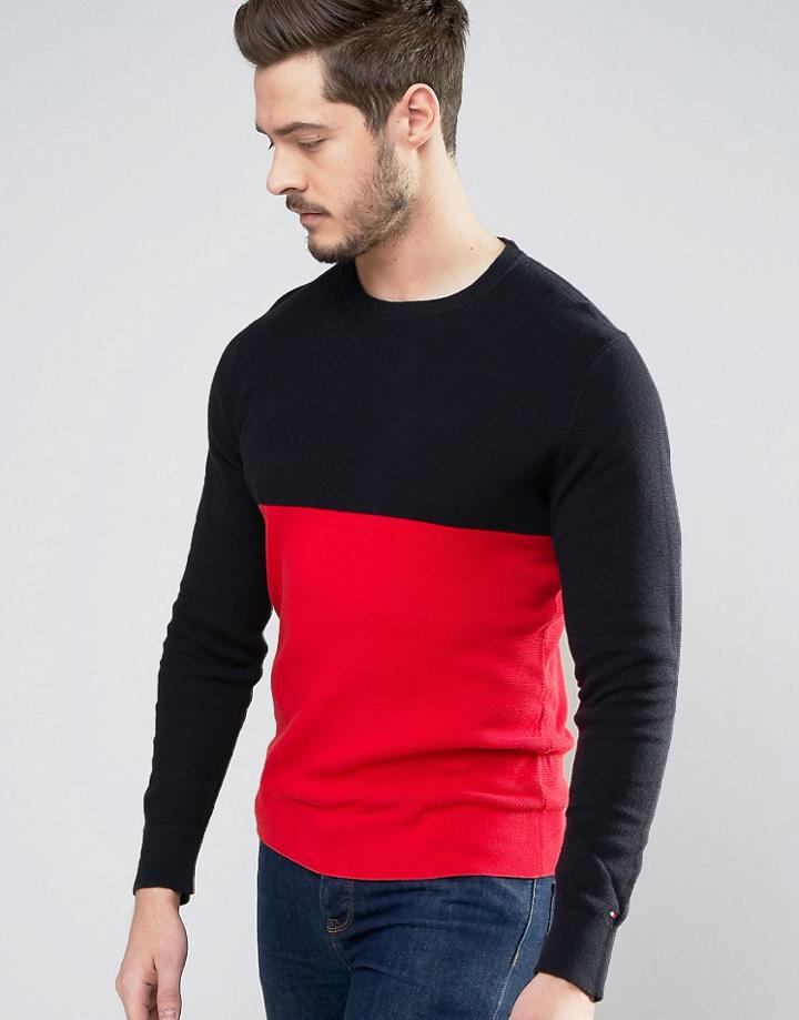 Tommy Hilfiger Crew Knit Sweater Color Block Knit In Navy - Navy