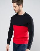 Tommy Hilfiger Crew Knit Sweater Color Block Knit In Navy - Navy