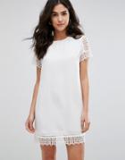 Darling Short Sleeve Dress With Lace Trim - Cream