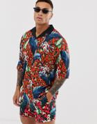 Asos Design Two-piece Oversized Revere Polo With Floral And Leopard Print - Multi
