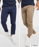 Jack & Jones Intelligence 2 Pack Slim Tapered Chino In Beige & Navy-multi