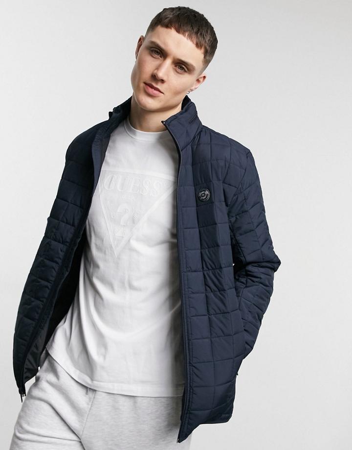 Guess Padded Jacket With Small Logo In Navy