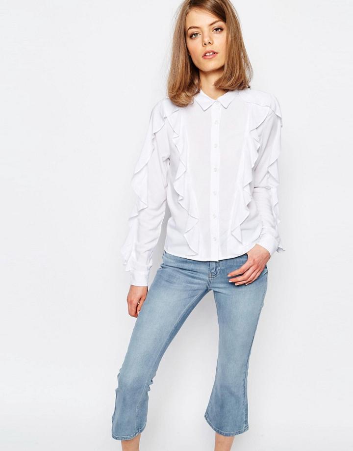 Lost Ink Shirt With Ruffle Detail - White