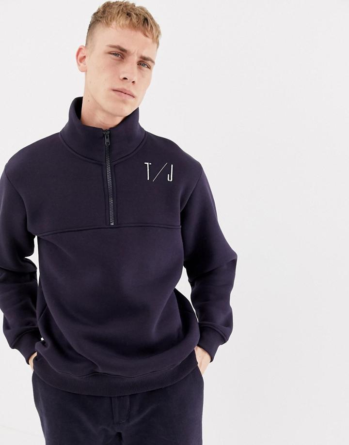 Tiger Of Sweden Jeans Half Zip Logo Sweater In Navy - Black