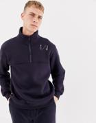 Tiger Of Sweden Jeans Half Zip Logo Sweater In Navy - Black