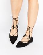 London Rebel Ghillie Lace Point Flat Shoes - Black Mf