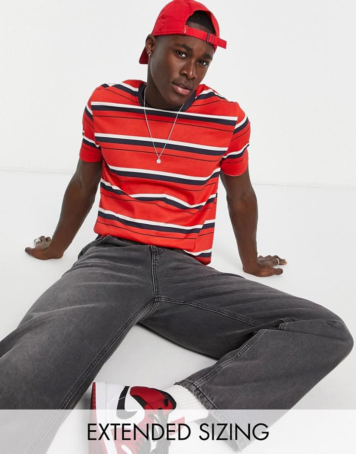 Asos Design Stripe T-shirt In Red & Blue