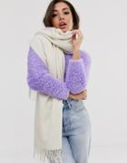 Asos Design Oversized Wool Scarf With Tassels In White