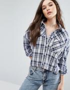 Qed London Checked Crop Shirt - Navy