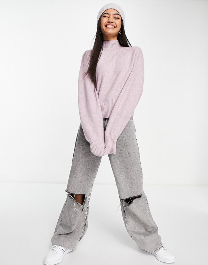 Monki High Neck Knitted Sweater In Dusty Purple - Purple