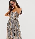 River Island Snake Asymmetric Midi Beach Dress In Gray Print - Multi