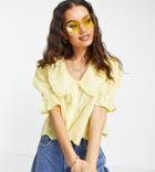 Miss Selfridge Petite Eyelet Collared Button Through Blouse In Lemon-yellow