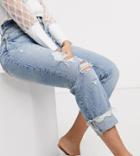 River Island Petite Pop Mom Jeans In Mid Wash Blue-blues