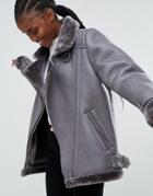 Asos Aviator In Faux Leather - Gray