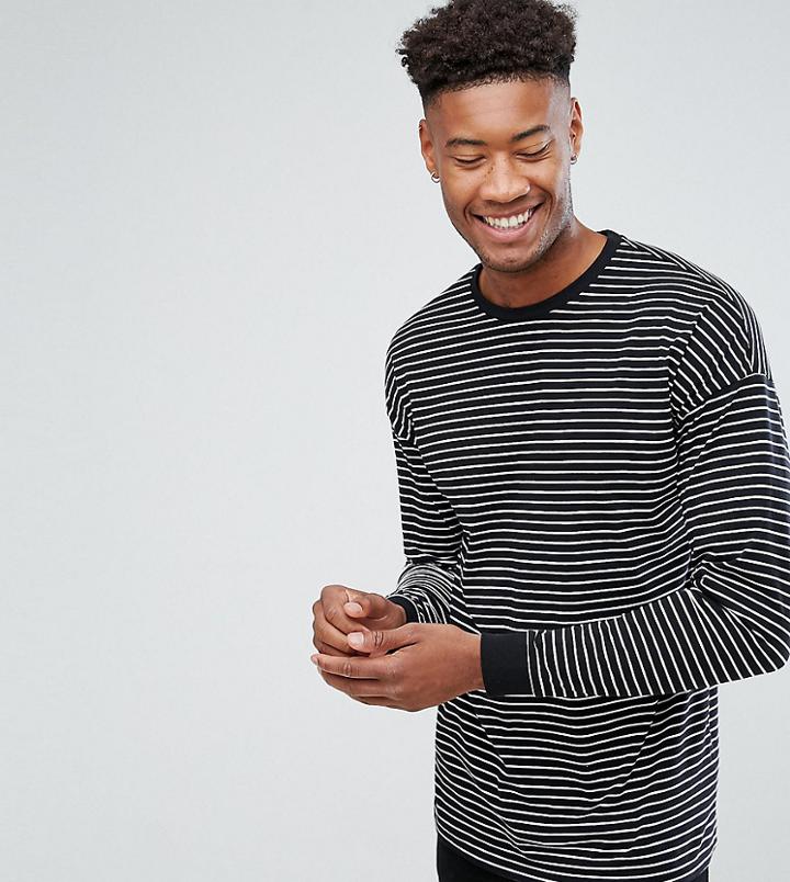 Asos Design Tall Oversized Stripe Long Sleeve T-shirt - Black