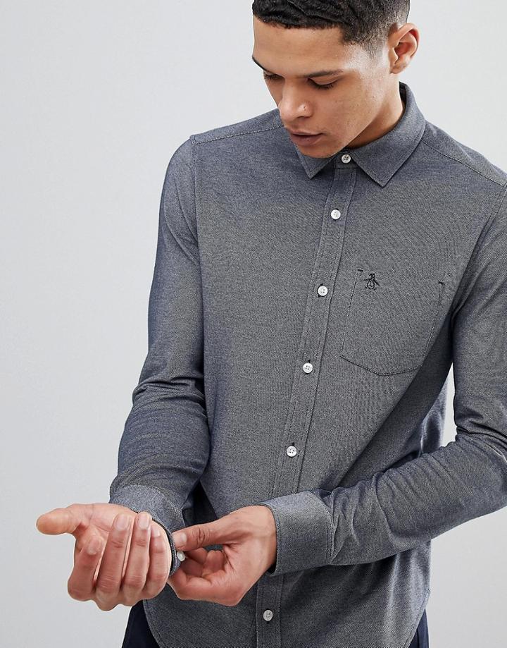 Original Penguin Pique Slim Fit Shirt Small Logo In Navy Melange - Navy