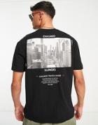 Only & Sons Oversize T-shirt In White With Chicago Back Print-black